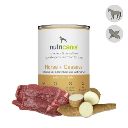 Adult wet dog food: 400g Horse + Cassava with milk thistle
