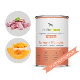 Wet food for puppies and adolescent dogs: 400g Turkey + Pumpkin